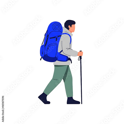 Backpacker hiking in the mountains with trekking poles, adventure lifestyle
