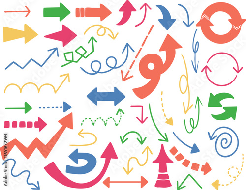 カラフルな矢印の手書きイラストイメージ　ベクター
