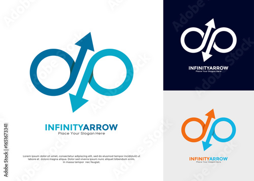 Infinity Arrow logo vector template. Suitable for technology companies, data services, consulting firms, or any brand focused on innovation and forward momentum