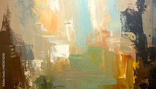Abstract painting with earthy tones and visible brushstrokes
