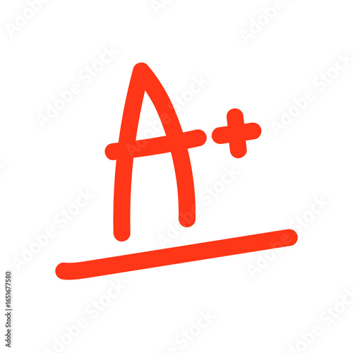 Hand drawn grade A plus mark. Eduction, evaluation, ranking, performance concept. Flat vector design isolated illustration.