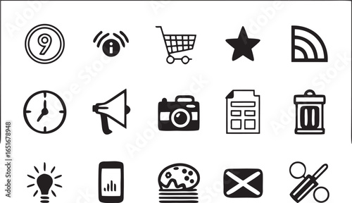 Minimal Mobile App Icons Silhouette on White Background