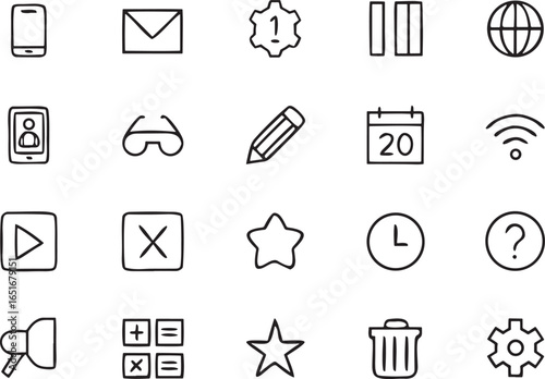 Minimal Mobile App Icons Silhouette on White Background