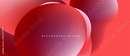 Abstract red shapes overlap, creating dynamic visual effect. Gradient colors blend smoothly, forming modern background design.