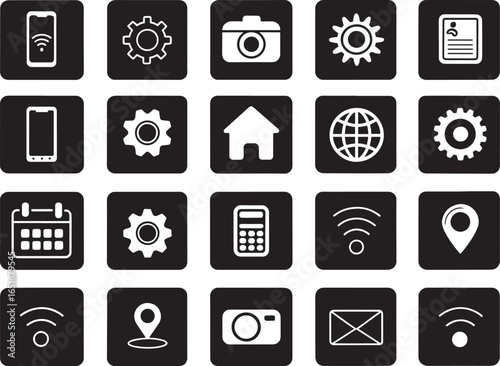 Minimal Mobile App Icons Silhouette on White Background