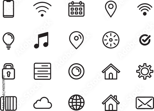 Minimal Mobile App Icons Silhouette on White Background