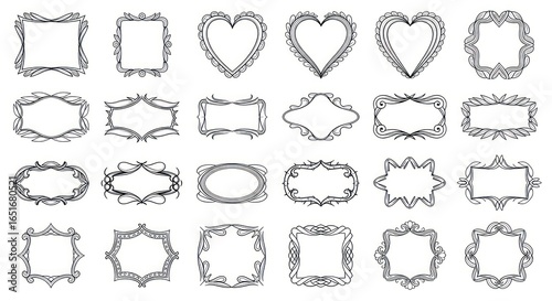 Decorative Frames Collection with Floral and Geometric Elements, Hand-Drawn Borders for Invitations, Cards