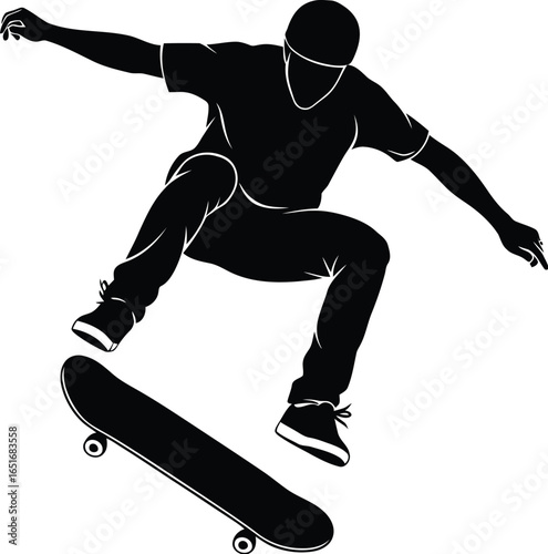 Silhouette of a skateboarder performing a jump trick, a dynamic illustration of urban sport and youth culture in action