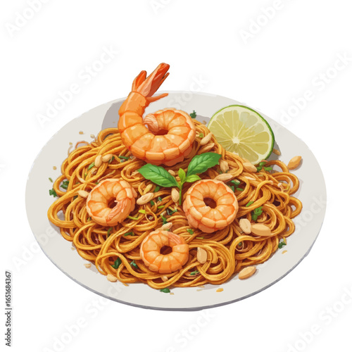 Ilustrasi vector spaghetti with shrimps