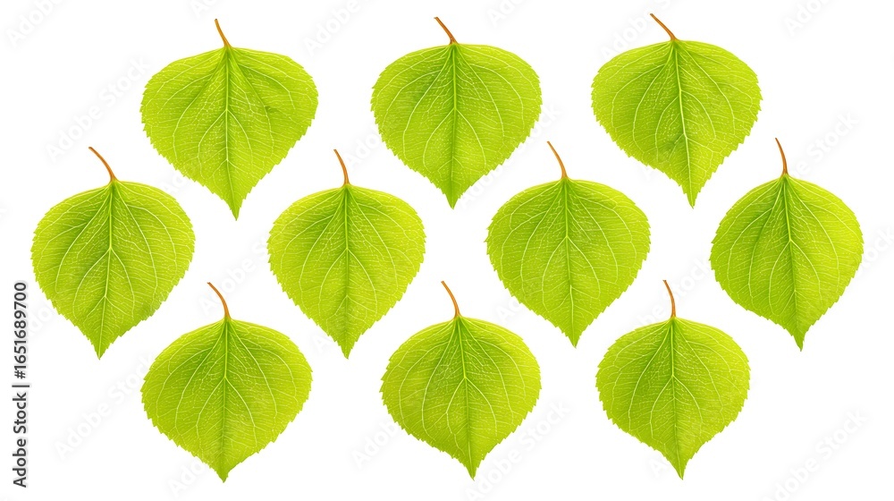 Obraz premium Fresh Green Leaves Isolated on White with Perfect for Nature, Design, and Backgrounds.