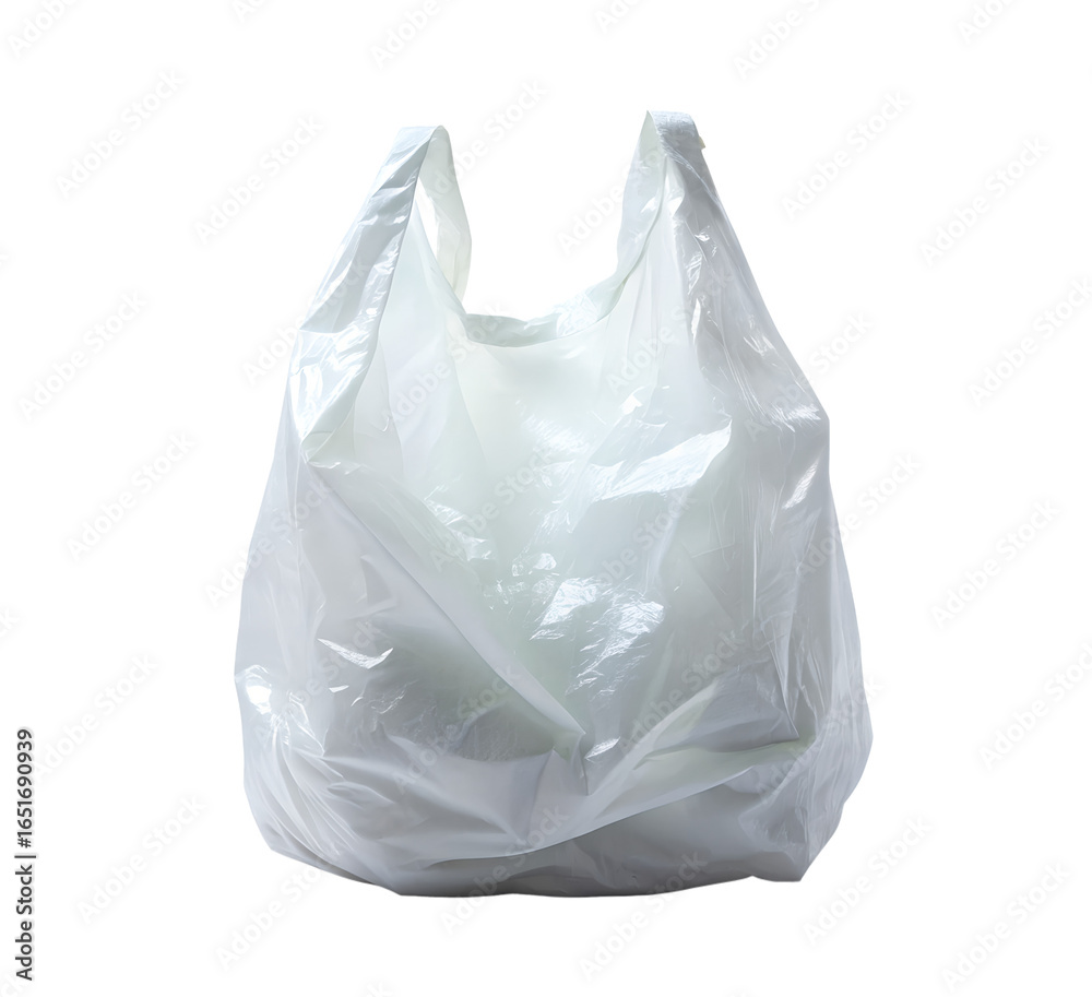 Fototapeta premium Empty White Plastic Shopping Bag Isolated on Transparent Background