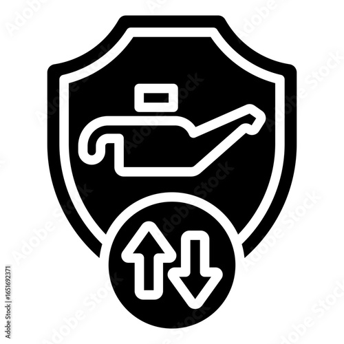 The icon indicates protection or security of stock against price changes or market volatility, while the oil can is a product that is protected against price fluctuations.