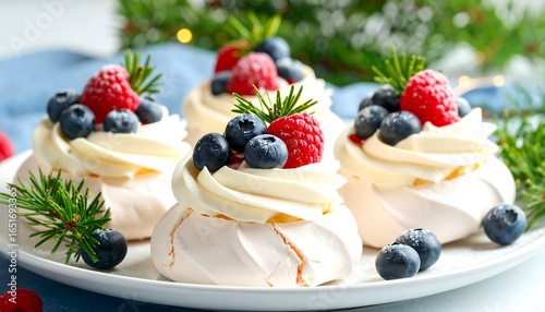 Festive Mini Pavlovas with Berries, and Xmas.