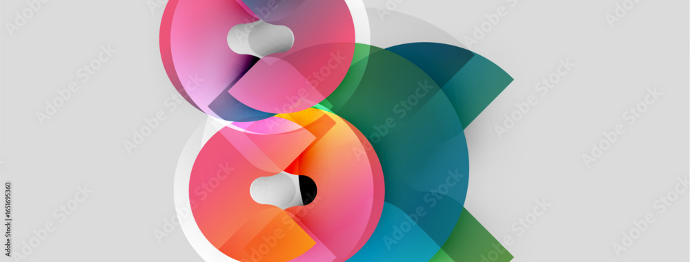 Fototapeta premium Abstract design features colorful overlapping shapes forming number eight. Bright hues create dynamic visual impact. Modern, artistic composition.