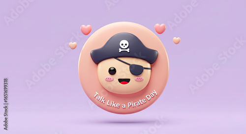 Cute Pirate Day Logo 3D. Adorable Pirate Event Badge. International Talk Like a Pirate Day