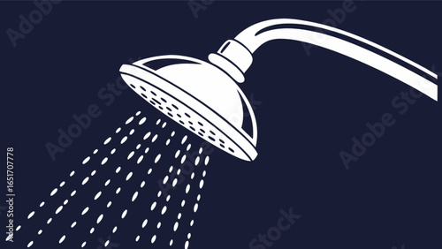 Shower head illustration for bathroom design and plumbing needs with water droplets falling down