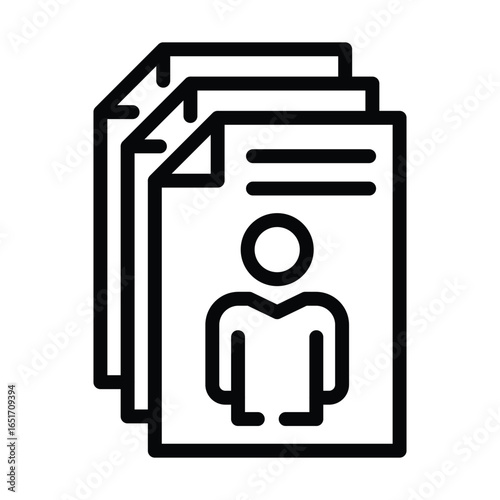Black outlined resumes stacked, web icons in line style. Editable stroke