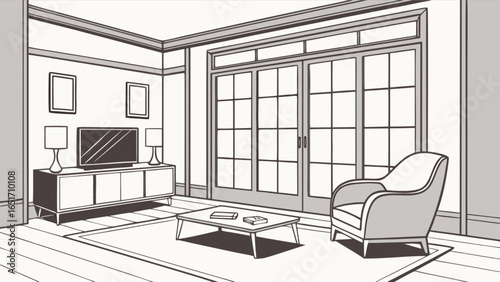 Modern living room interior design illustration with furniture and decor for home improvement ideas