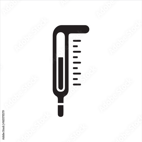 Black thermometer icon on white background. Minimalist medical and temperature measurement symbol