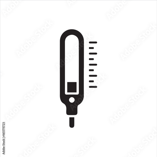 Black thermometer icon on white background. Minimalist medical and temperature measurement symbol