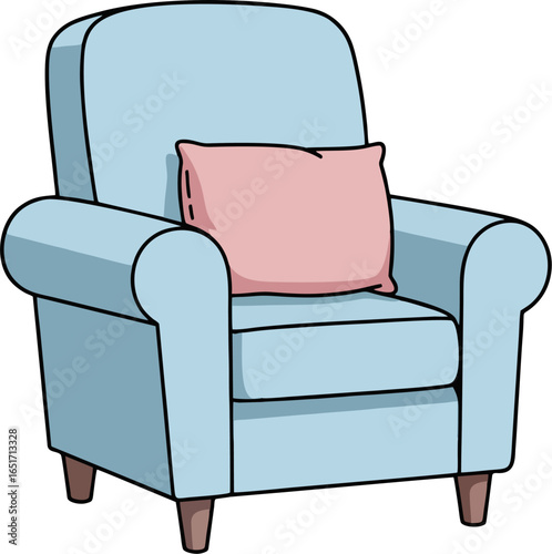 Flat Vector Blue Armchair with Pillow