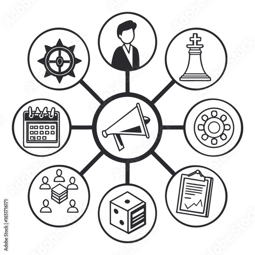 Strategic business planning and marketing campaign conceptualization with diverse elements for success and growth
