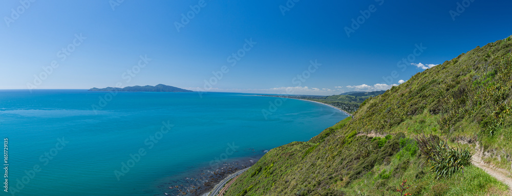 Obraz premium ニュージーランド パエカカリキ・エスカープメント・トラックから見えるカピティ島