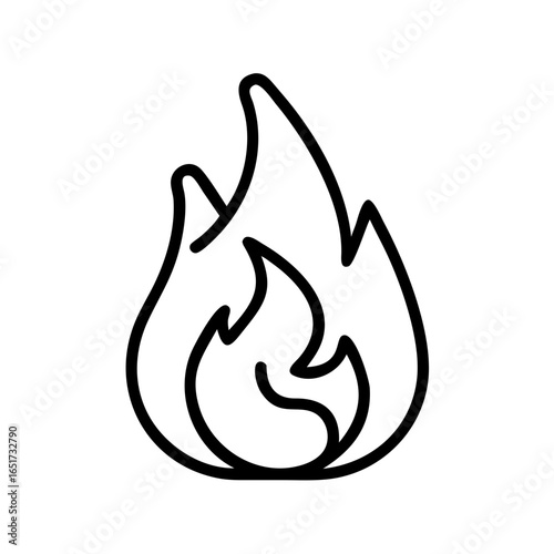 Illustration of a stylized flame with thick black outline on a white background showing fire shape 100