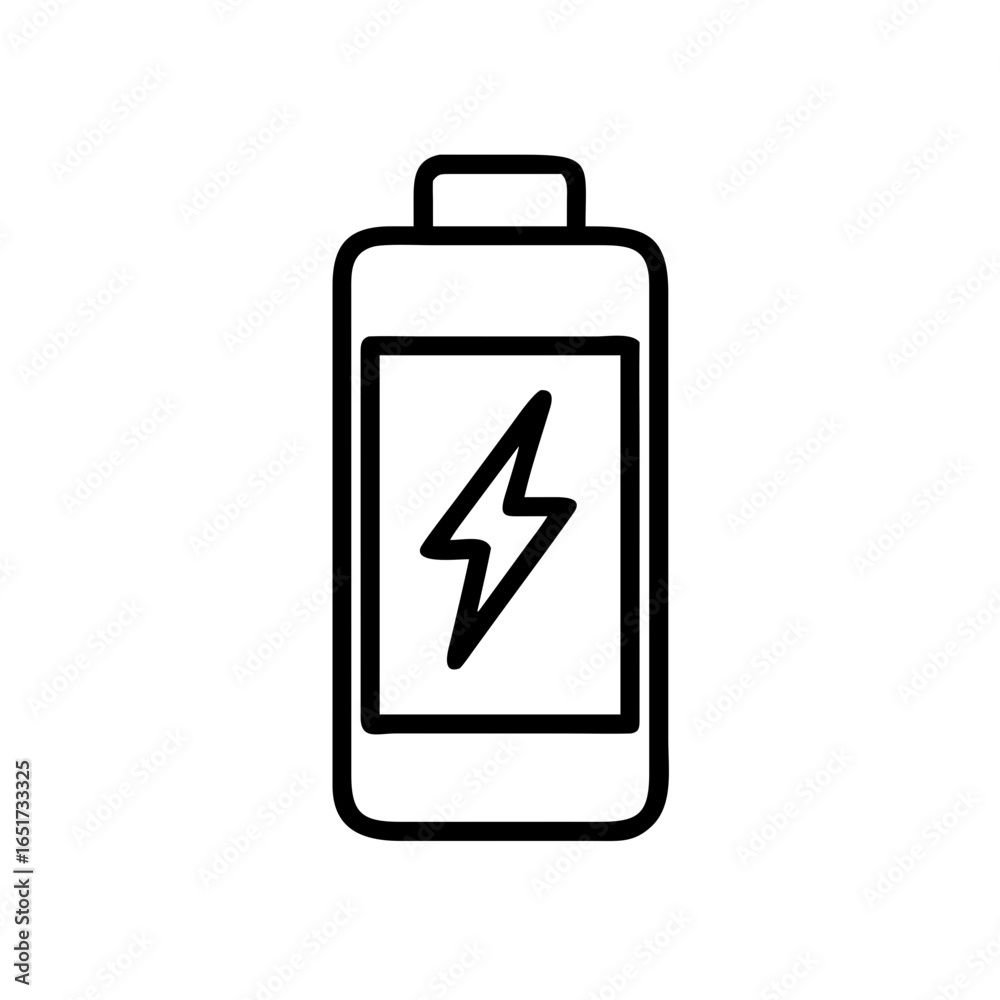 Outline depiction of a battery with a lightning bolt symbol indicating power and energy storage capacity Outline depiction of a battery with a lightning bolt symbol indicating power and energy storage capacity