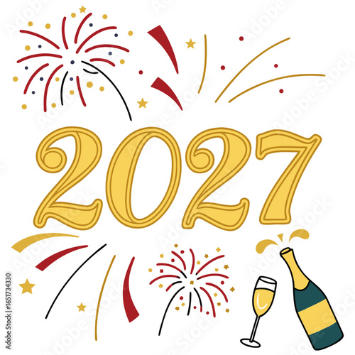 Celebrate the arrival of the new year 2027 with festive fireworks and a celebratory champagne toast