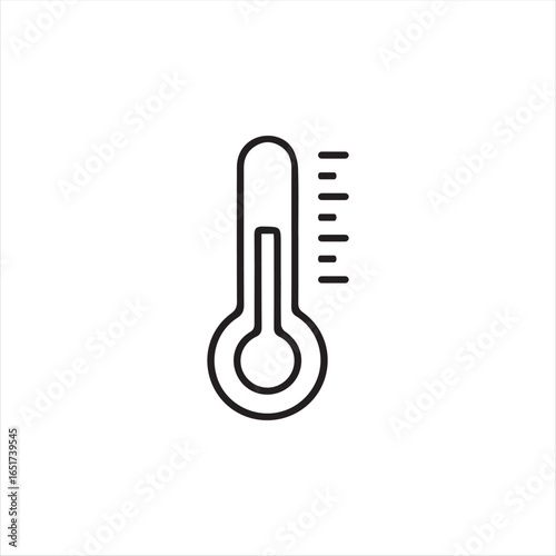 Vector icon of a thermometer in black color with solid shapes, displayed on a clean white background. Simple and modern design suitable for medical, weather, climate, healthcare, and temperature measu