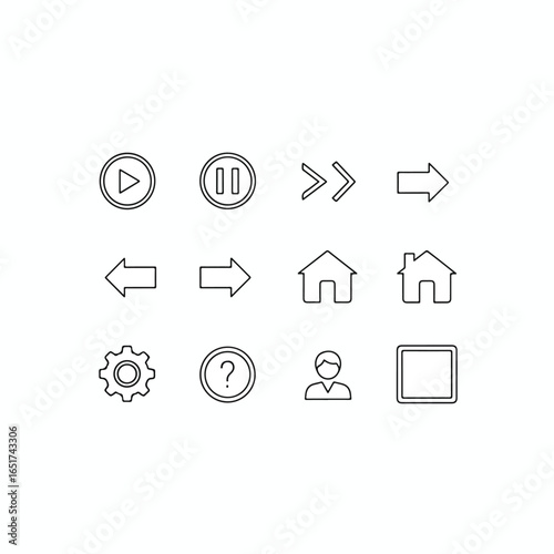 A collection of outlined icons depicting various user interface elements on white background.