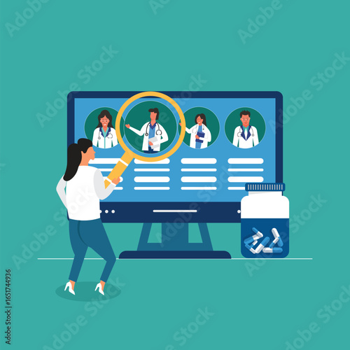 Bild auf Leinwand Female characters are choosing doctor online on computer concept