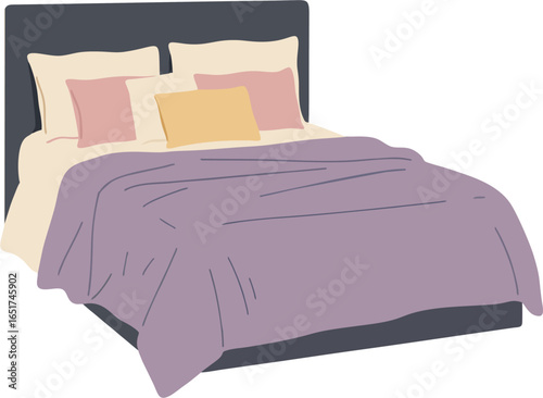 Flat Vector Bed with Blanket and Pillows