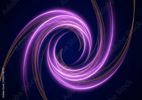 Illustration of abstract purple and gold light swirl on a dark background