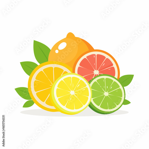 Vibrant composition of fresh citrus fruits slices, lemon, lime, orange and grapefruit. Concept of summer refreshment and healthy vitamin C.