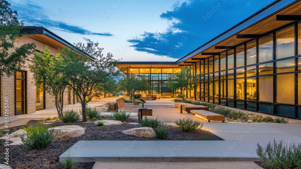 Fototapeta premium Modern residential architecture with desert landscaping