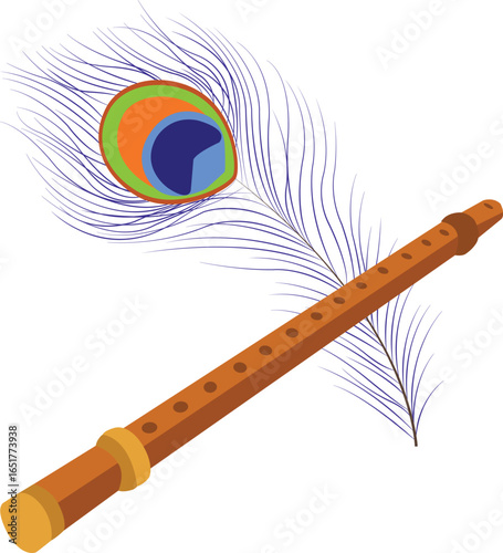 flute and peacock feather art