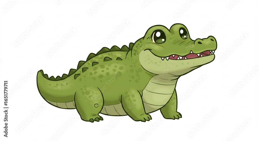 Obraz premium 可愛いワニのイラスト 優しい光を浴びて微笑む. AI Generated