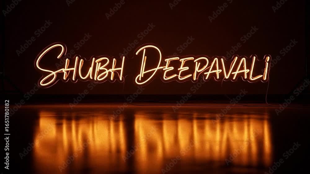 Celebrate Shubh Deepavali with a radiant neon sign against a dark backdrop, reflecting brilliantly on a glossy surface, embodying festive cheer and tradition.