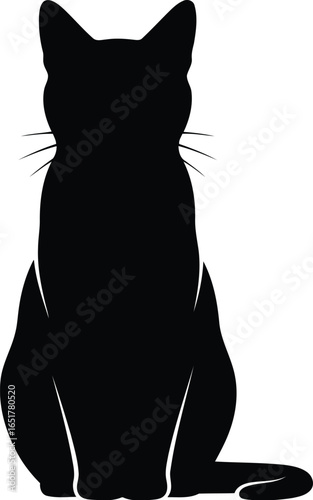 Black cat sitting facing away silhouette isolated on transparent background