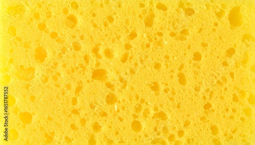 Close-up texture of a porous, yellow cleaning sponge
