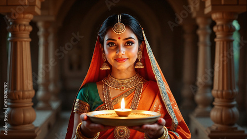 Wallpaper Mural Serene morning puja with single diya and thali Torontodigital.ca