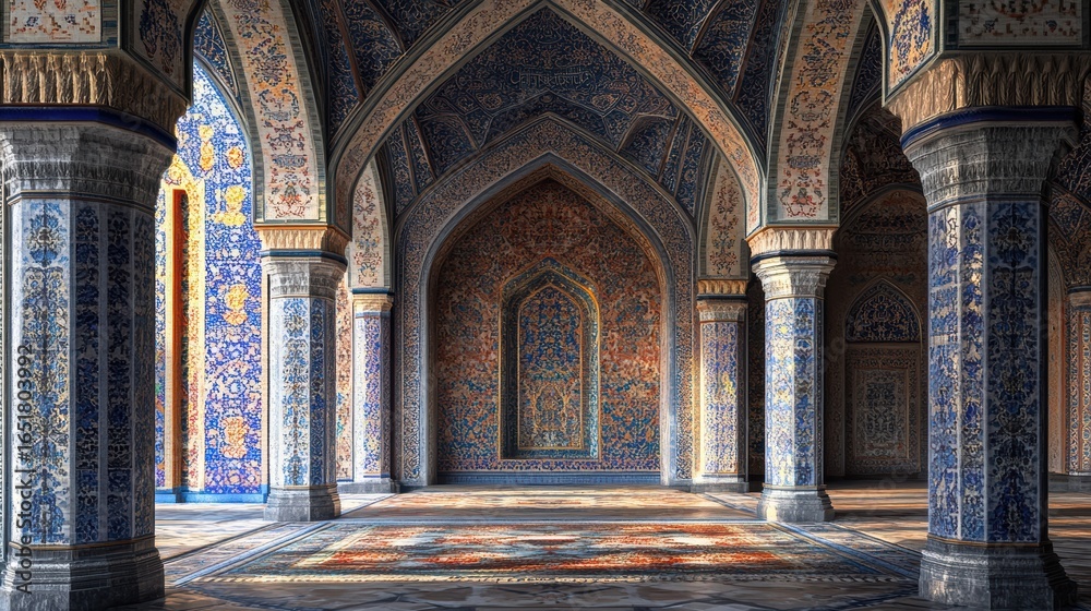 Obraz premium Dark arched hallway with Islamic patterns 