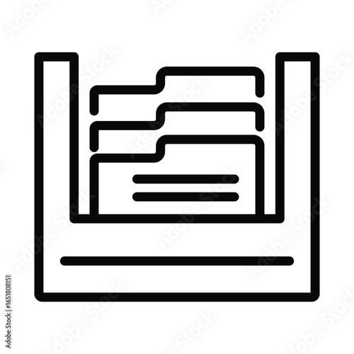 Black  white line drawing of a file cabinet with files, web icons in line style. Editable stroke