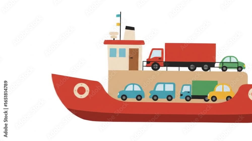 Cartoon Ferry Carrying Cars and a Truck Illustration Cartoon Ferry Carrying Cars and a Truck Illustration