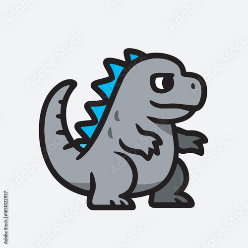 Simple Outlined Cartoon Dinosaur Character Illustration isolated on White Background
