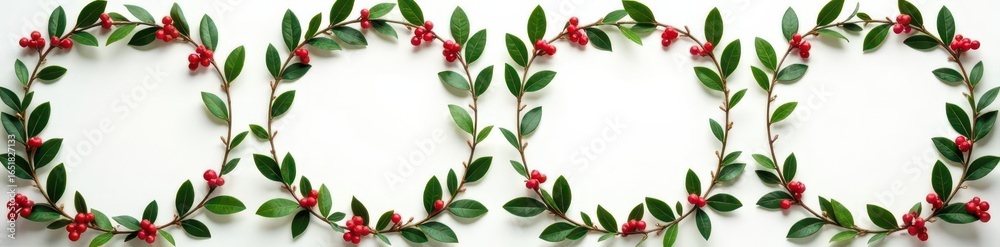 Fototapeta premium Four blank Christmas card frames adorned with mistletoe sprigs , multiple, stock