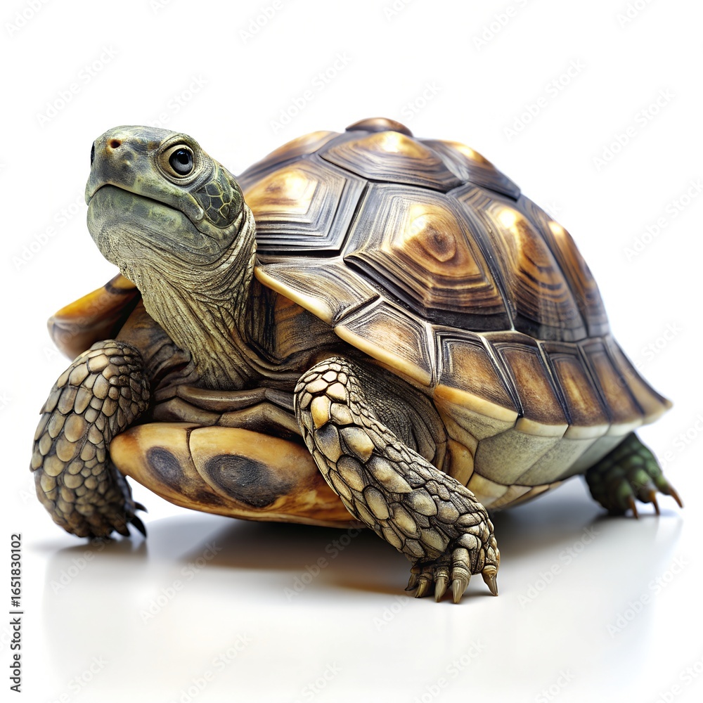 Obraz premium Tortoise with patterned shell on a white surface turtle