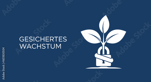 Gesichertes Wachstum. Konzept für sichere Investitionen, Finanzen und nachhaltige Entwicklung. Pflanze wächst aus einem Vorhängeschloss als Symbol für Sicherheit und Erfolg.
